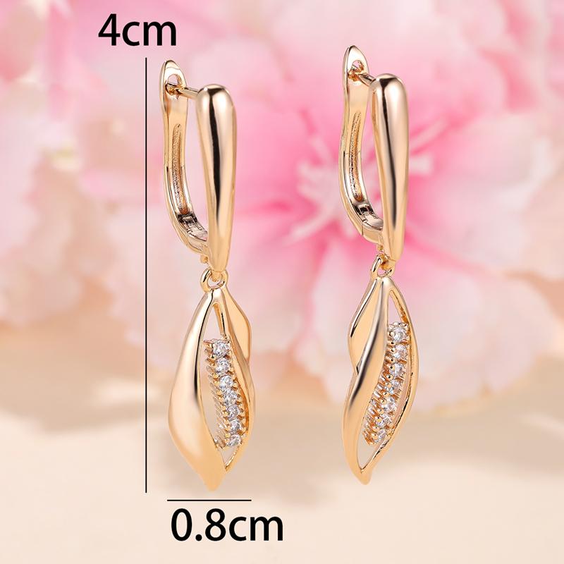 Gold Color Long Leaf Drop Earrings for Women for Women Geometric Zircon Earrings Vintage Bridal Wedding Fine Jewelry