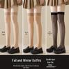 Женские двухслойные носки выше колена и бархатные теплые носки телесного цвета для осени и зимы