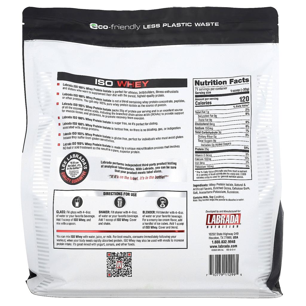 Labrada Nutrition ISO Whey, 100% Whey Protein Isolate, Chocolate, 5 Lb (2268 G)