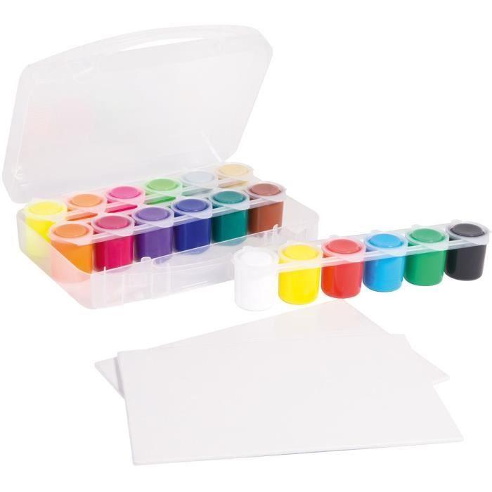 PRIMO 416TB18ASP Set de peinture acrylique fine en pot de 25 ml. Mallette multifonction contenant 12 couleurs normals, 4 fluo, or,