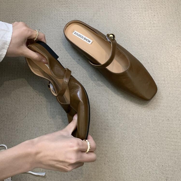 Сумка с плоским дном, тапочки-полуноски, женские крутые тапочки на мягкой подошве, 2024, французские сандалии для улицы, супер огонь, вечерний ветер, нишевая одинарная обувь