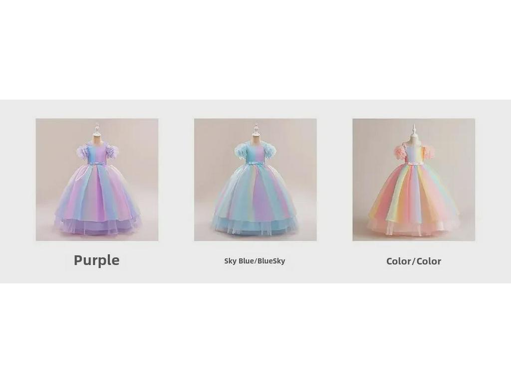 Радужное градиентное сетчатое платье принцессы с цветочным принтом для девочек