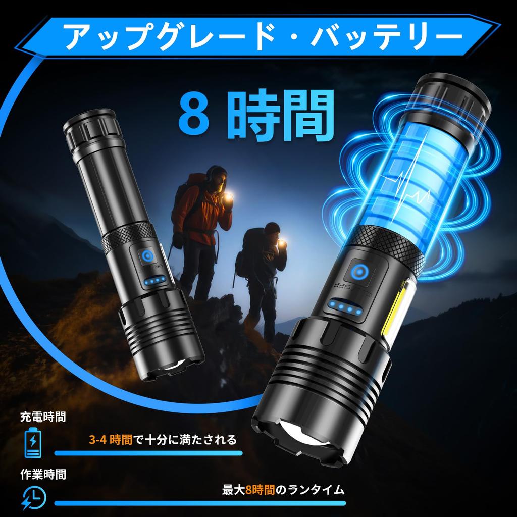 Uiitee Rechargeable LED Military COB Work IP67 7 Dimmable Adjustable Ideal for Night Nighttime Power Disaster and Emergency Lighting Flashlight,