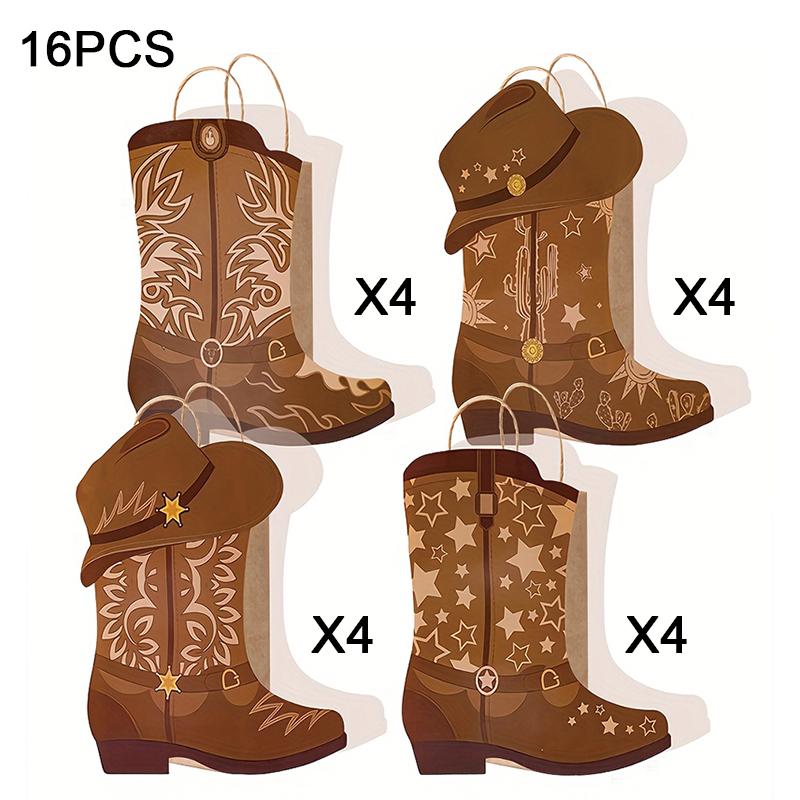 16PCs Gift Packaging Bags Rodeo Theme Party Mixed Colors Western-Themed Designs Favor Bags Wild West Decorations