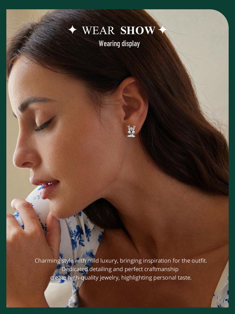 Yinziyun Reindeer Stud Earrings: Cute s925 Sterling Silver Deer Design - Perfect Christmas Gift for Women