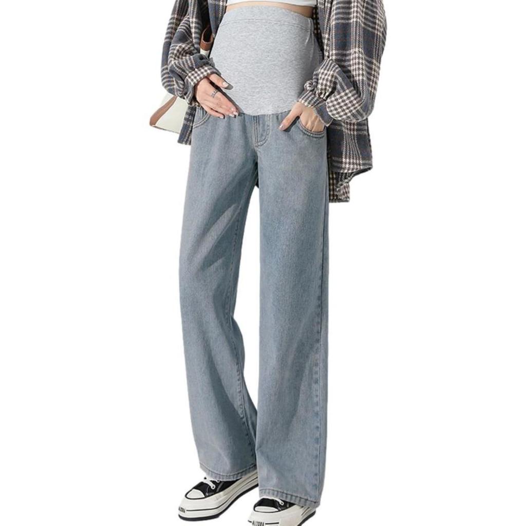 Maternity Straight Denim Loose Elastic Waist with Light J-Scott Women's Pants, Postpartum, Fit, Adjuster, Blue, JS131-LB-M