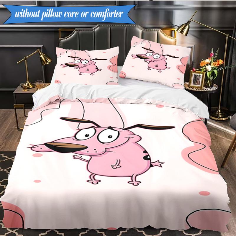 Cowardly Dog Cartoon 3pcs K-pop music group Bedding set,Ideal for Bedroom, Dormitory,Including Duvet Cover And 2pcs Pillowcases,Fan gifts