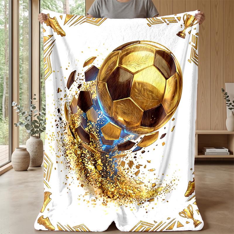 Golden Soccer Ball Flame Theme blanket Lightweight Warm Flannel Blanket Decorative Throw Blanket for Home Decoration