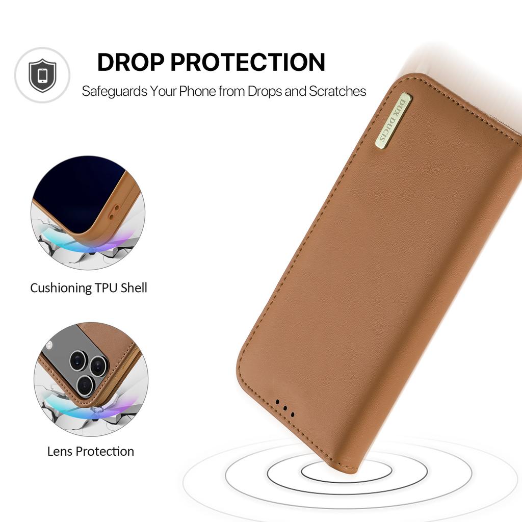 Для iPhone 17 Pro Чехол DUX DUCIS Серия Hivo Кожа из коровьей шкуры Блокировка RFID Кошелек Подставка Чехол-книжка
