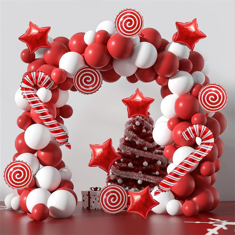 Christmas-themed Balloon Candy, Cane, Lollipop Shaped Red and White Balloon Set Decoration