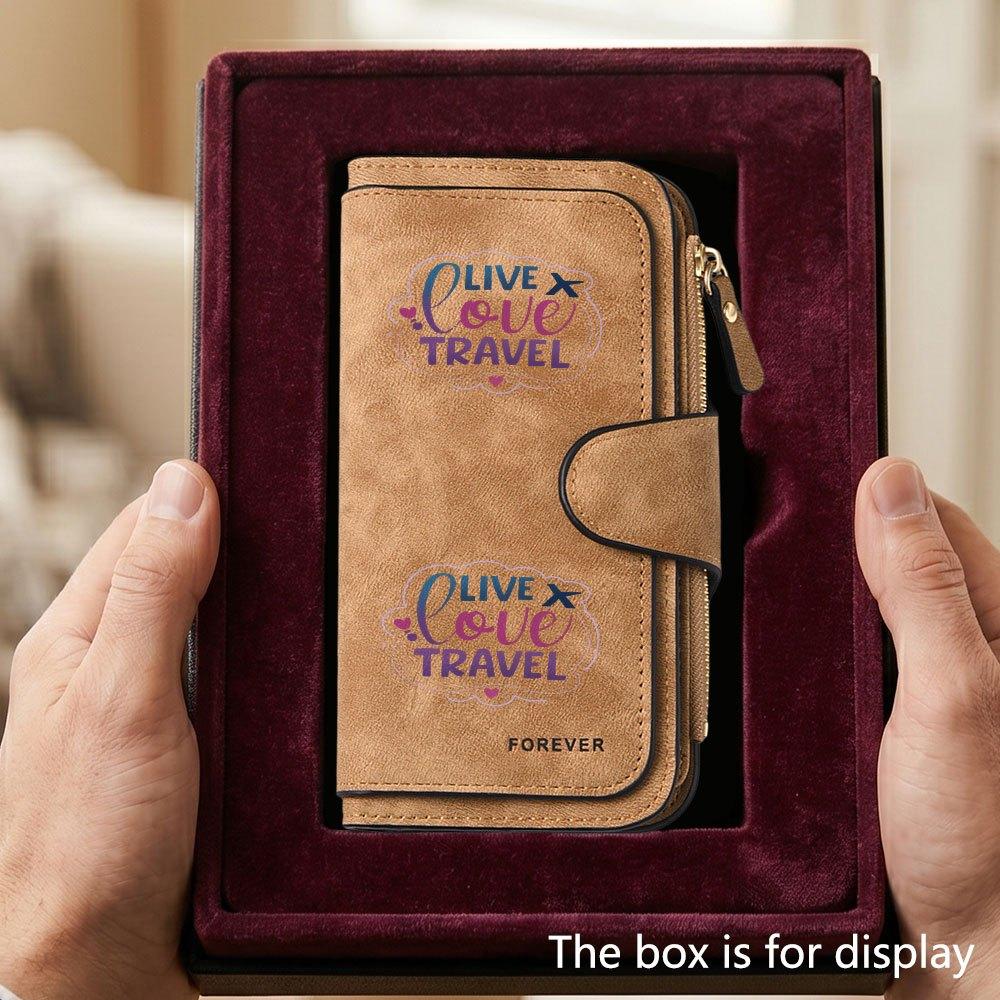 Unique Live Love Travel men's large-capacity wallet with business card slot and cash pocket, suitable for formal occasions and office use, a gift for