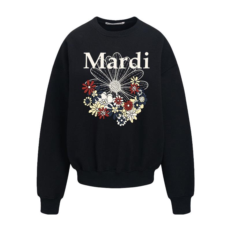 In Stock: Korean Style Unisex Sweatshirt with Floral Print & Letter Design, Round Neck.