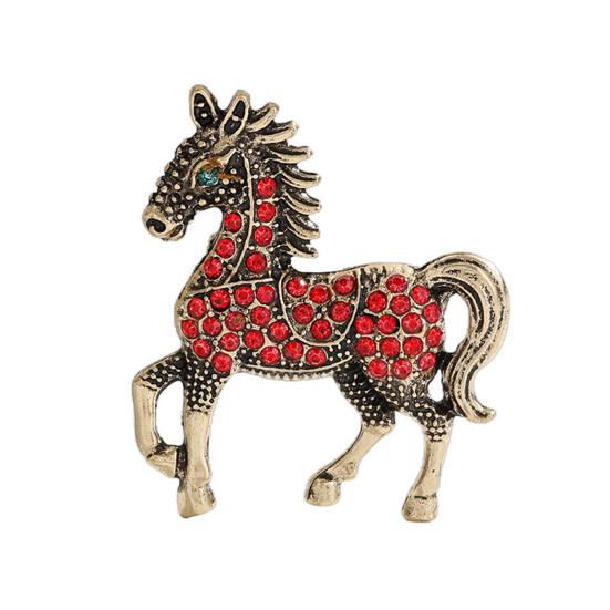 Yousheng Retro Horse Brooch Rhinestone Inlaid Horse Pin Zodiac Year Animal Brooch Men Women Suit Accessory for Handbag Clothes Decoration