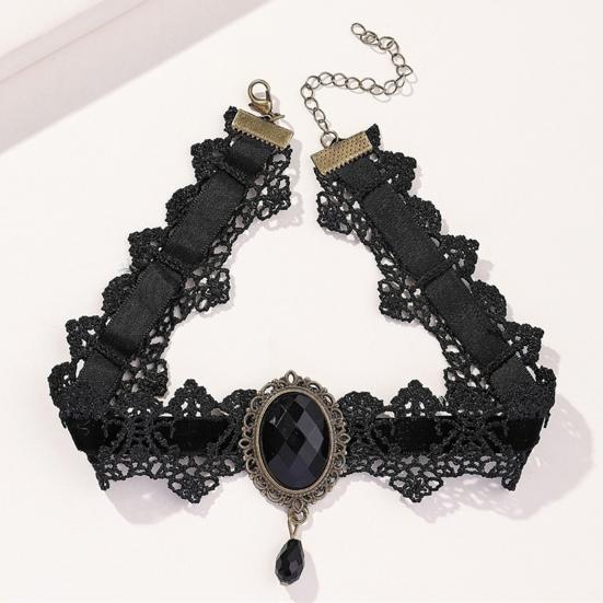 Винтажное кружевное ожерелье, готический чокер с овальным искусственным драгоценным камнем, женское кружевное колье для косплея, повседневной носки, костюмированных вечеринок