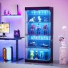 Four-tier glass display cabinet, storage, LED lighting, glass doors, smart sensors, dustproof, for living room, bedroom, offices. Black. 80*35*165cm