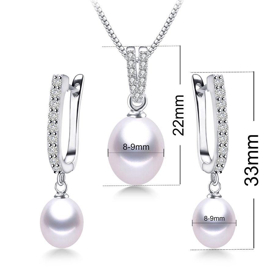 YWYC Horseshoe 8-9mm Rice Freshwater Pearl Earrings&Necklaces Jewelry Set for Women 925 Silver 45cm Pendant Necklace