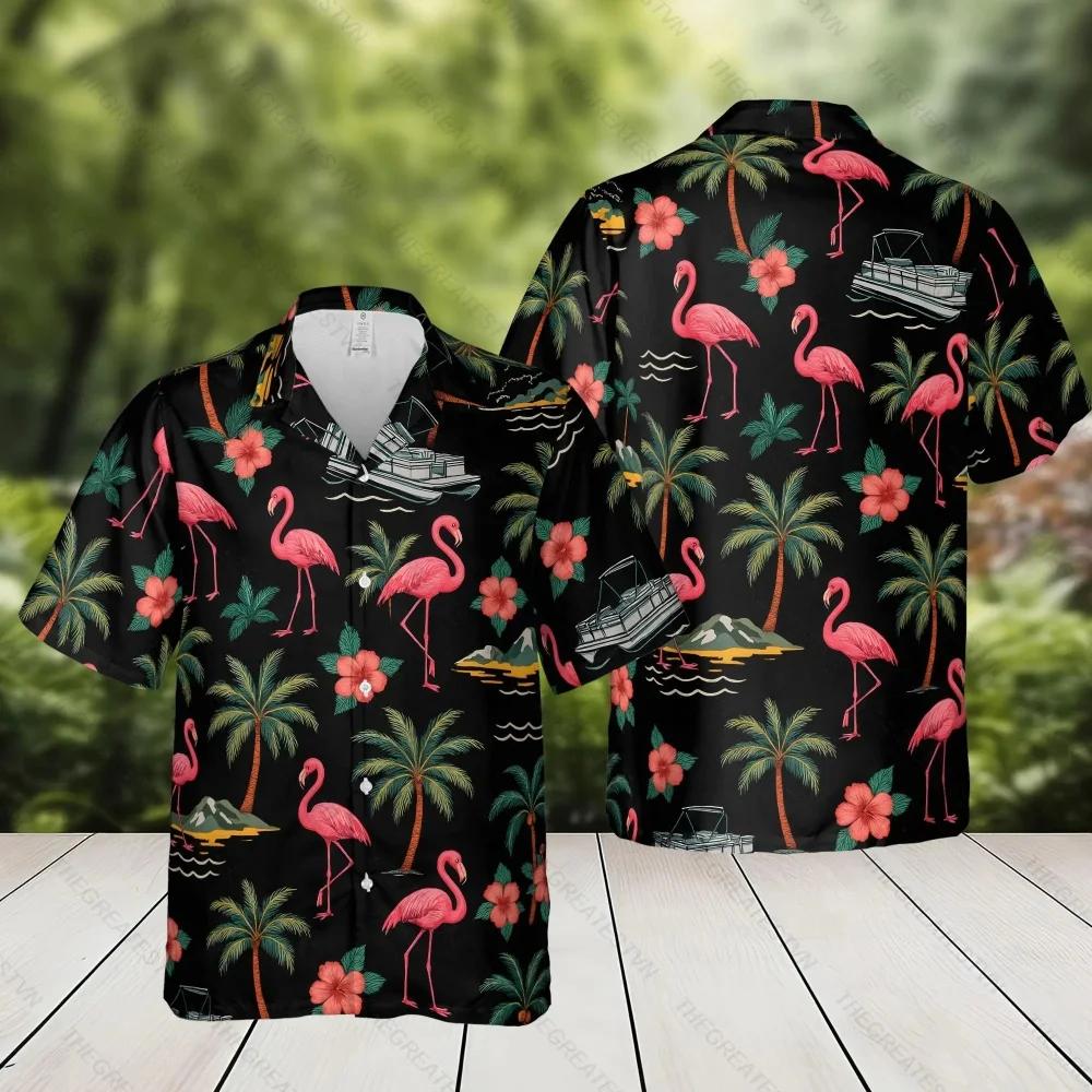 Hawaiian Shirts 3D Printed Flamingo Graphic Men Vintage Vacation Street Short Sleeve Shirt Men's Button Down Lapel Blouse