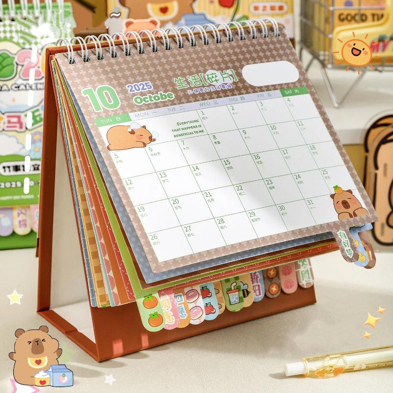 Hot Sale Portable Coil 2026 Desk Calendar Capybara/Panda Desktop Decor Mini Calendar Schedule Planner Office School Supply