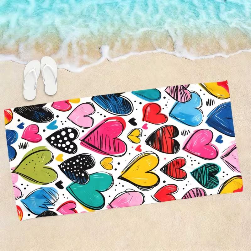 Colorful Graffiti Hearts Pattern Beach Towel Sand Free Quick Dry Towel Cute Style for Girls Beach Pool Spa Outdoor Travel