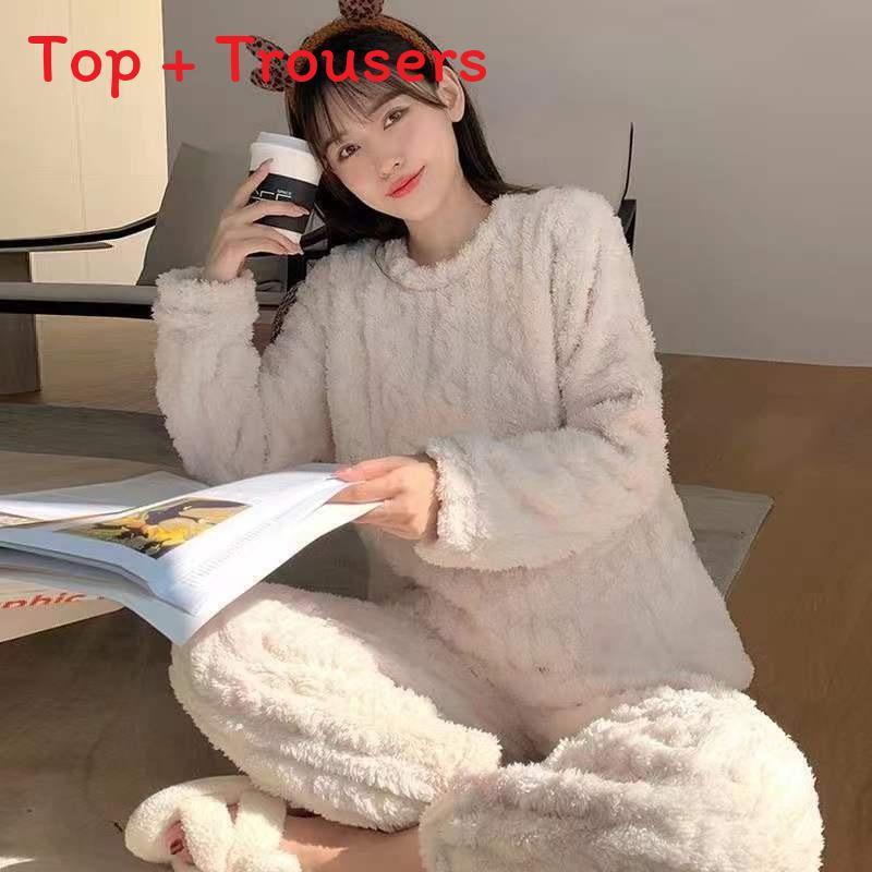 Women Pajama Set For Women With Thick Warmth And Solid Color For Home And Lounge Use