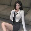 "Women's Slim Fit Polo Collar Jacket & Short Skirt Set"