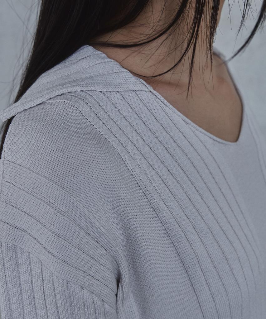 PARADIGMFILM [Ep.02] Fold-In Collar V-Neck Knit (Light Gray)
