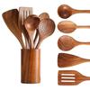 5/6Pcs Wooden Cooking Utensils Set Nonstick Kitchen Utensils with Holder Comfort