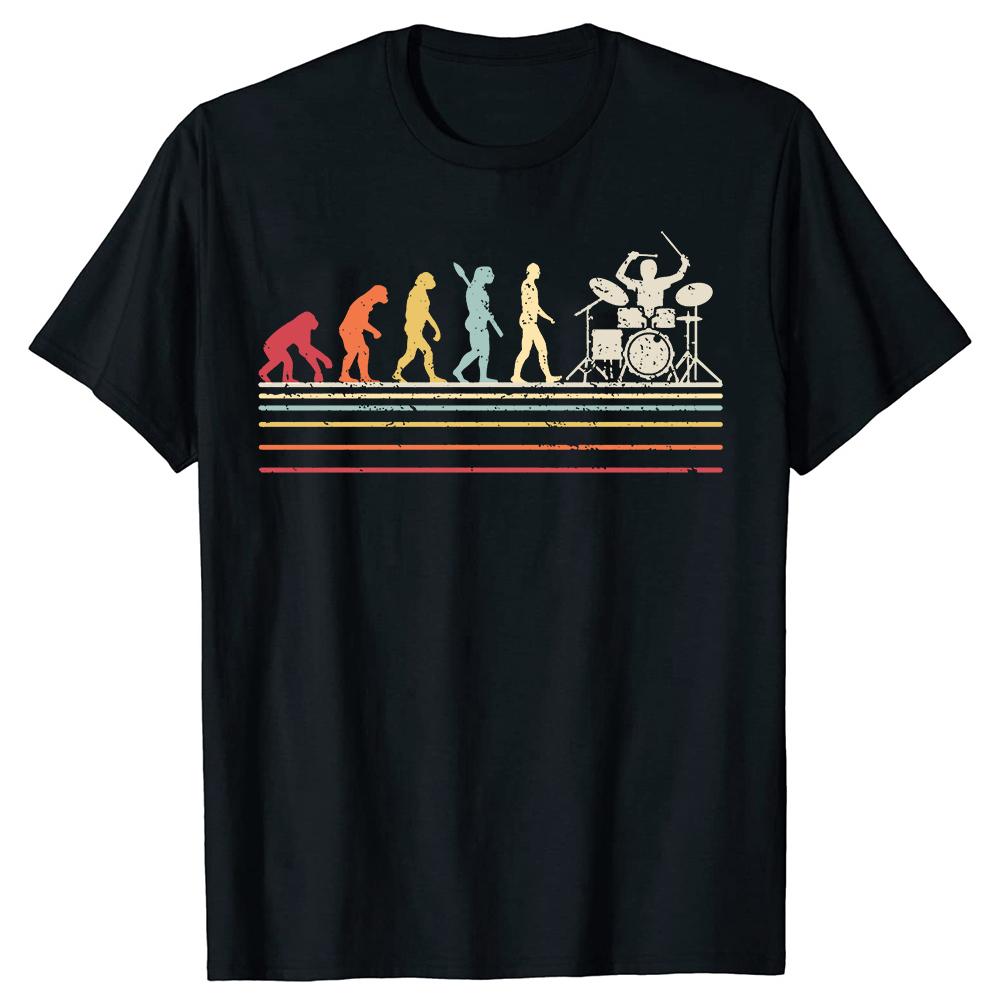 Drummer Retro Vintage Evolution Of Unisex Drumsticks Drumset Drum Set T Shirt Harajuku Cotton I Destroy Silence Drumming Tshirts