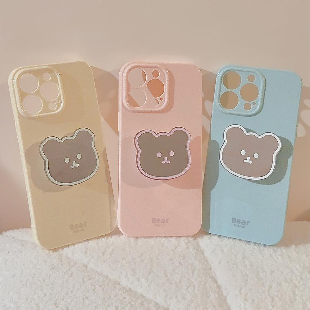 Simple Bear Mirror Bracket Iphone13 Suitable for 16promax IPhone Case 11 Cute 12 Silicone 15