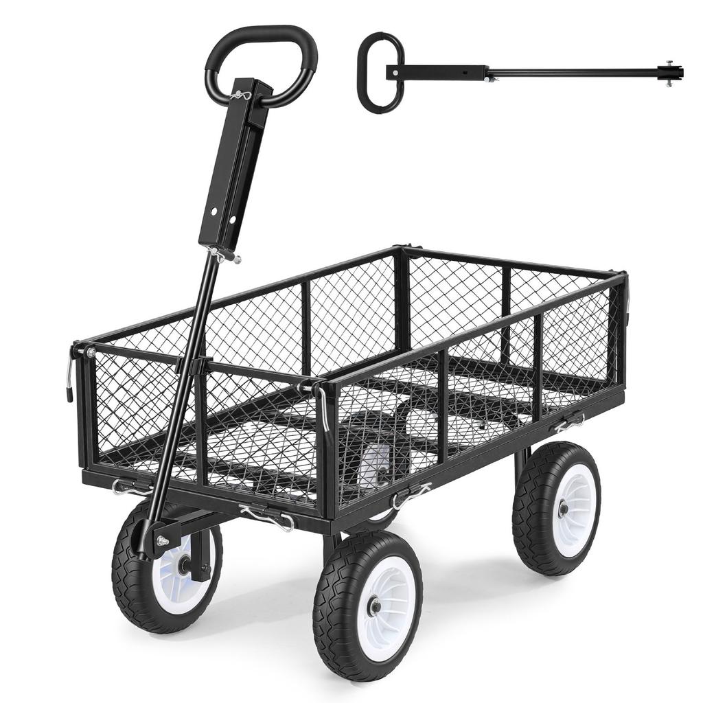 VEVOR Garden Cart, 900 LBS, Heavy Duty Steel Yard and Garden Utility Wagon with 10-Inch Tires, Outdoor Gardening Stool with Adjustable Handle