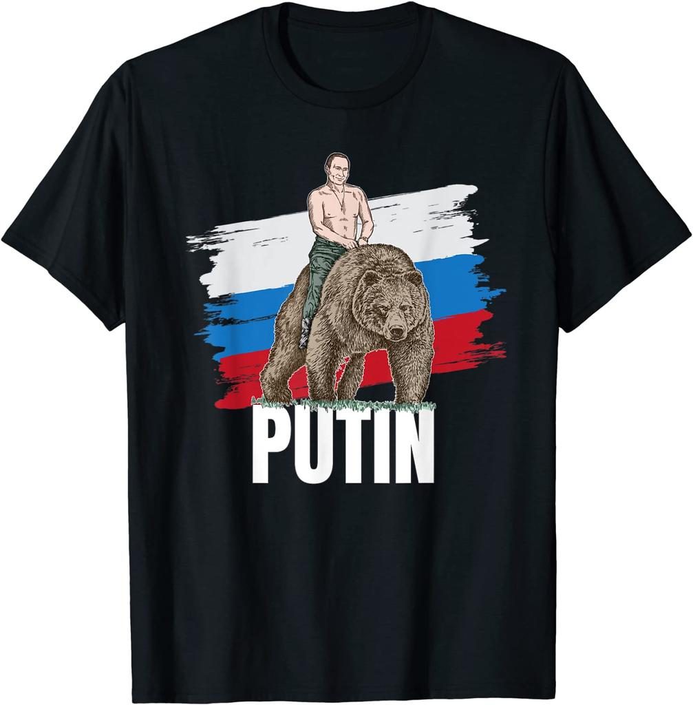 2026 Новый Путин на Медведе Россия Президент Москва Подарок Мужчины Оверсайз Унисекс Футболка Короткая Повседневная 100 ХЛОПОК Круглый Вырез Повседневная Ш...