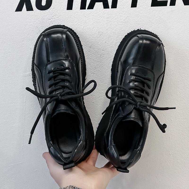 Mickey Big Head Derby Shoes Men's Tide Thick Sole Heightened Dark Advanced Sense Muffin Versatile Casual Leather Shoes 20243-E