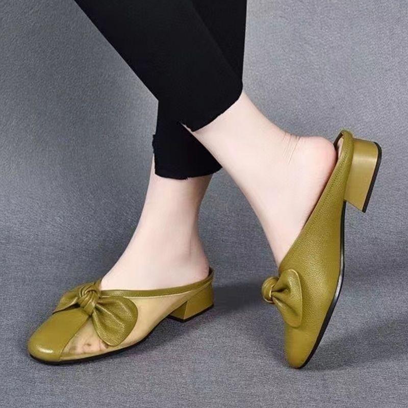 Low Heel Woman Slippers Soft With Bow Slides Mesh Shoes for Women Elegant and Fashionable Sandals On Promotion Easy Wears Shoe