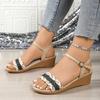 Summer New Large-size Hemp Rope Woven One-word Buckle Heel Thick-soled Casual Large-size Women's Sandals