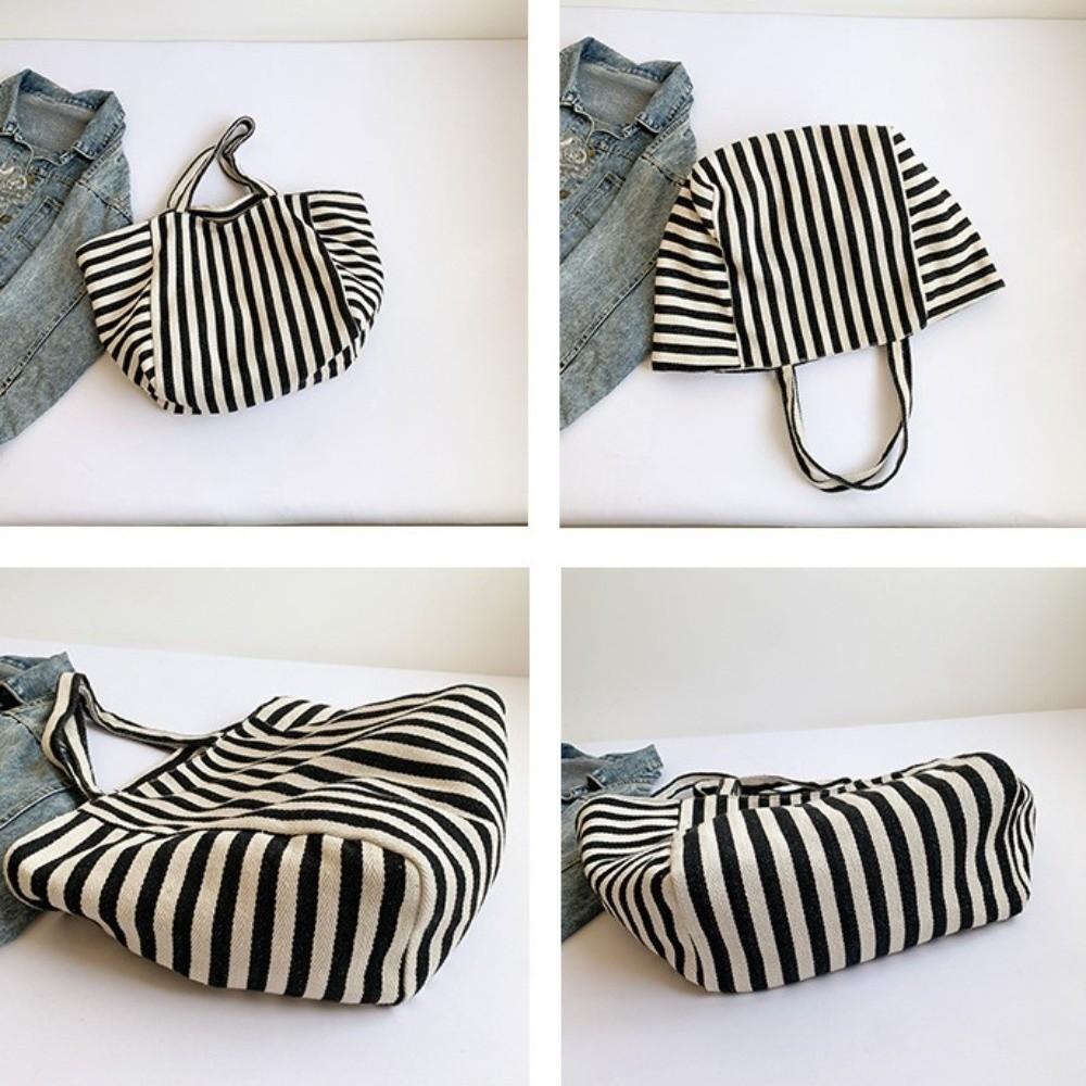 Shopping Bag Cloth Shoulder Bag Canvas Felt Handbag Versatile Stripe Underarm Bag Travel