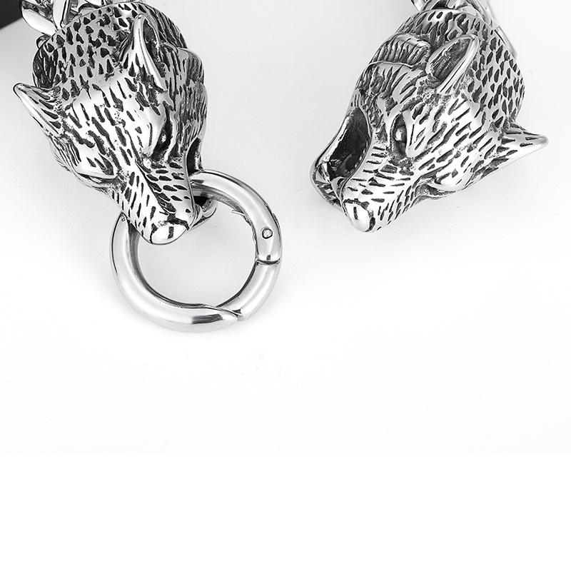 Wolf Head Bracelets Men's Stainless Steel Chain Charm Leather Punk Biker Jewelry Rock Viking Wristband Fashion Accessories Gifts