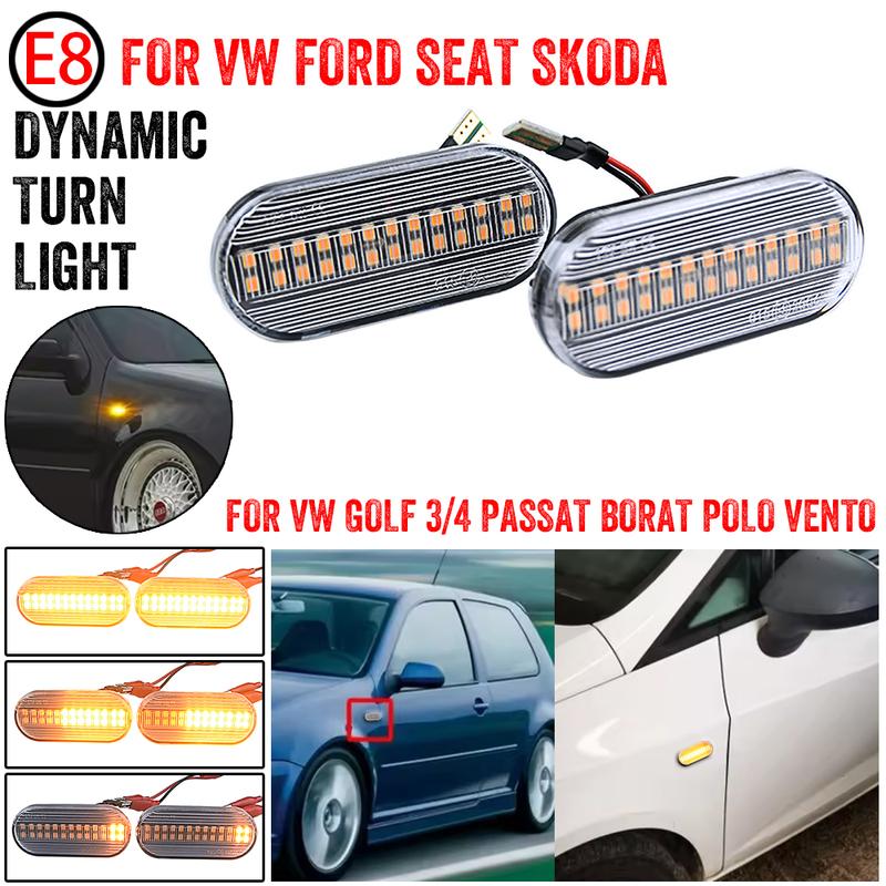 2Pcs Dynamic Flowing LED Side Marker Turn Signal Light for Vw Transporter T5 Polo Golf 3 4 Passat B5 Sharan Lupo Bora Multivan