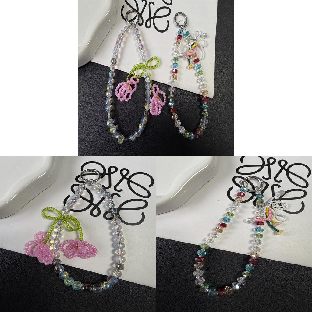 No Brand Cell Phone Lanyard With Butterfly Bow Flower Crystal Pendant Pvc Material For Women And Men