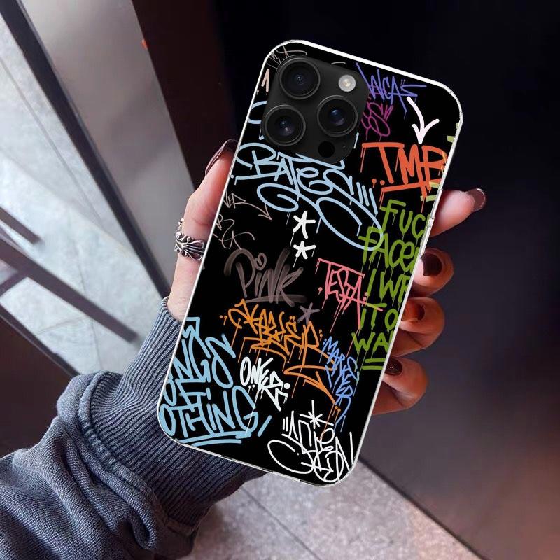 Graffiti Fashion Cool Phone Case For iPhone 17 Air 16 15 Pro Max 14 Plus 13 Mini 12 11 Cover 7 8 SE Silicone Shell Print Fundas