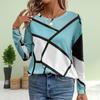 Women Autumn Tops Black Lines, Colored Squares Print Causal Long Sleeve T-shirt Top Blouse