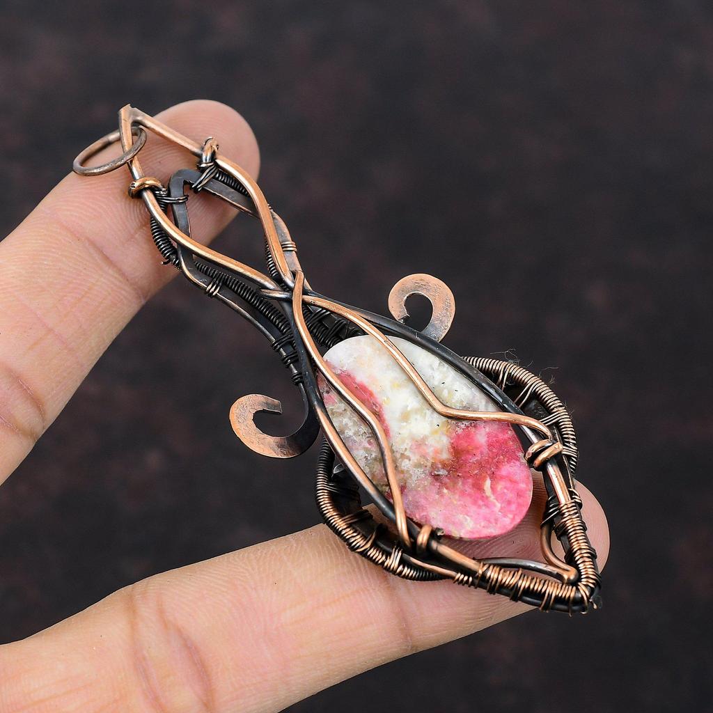 Подвеска из тулита, медная проволочная обертка, драгоценный камень, уникальная медная подвеска, тулитовая бижутерия, подвеска из проволочной обертки ручной работы, свадебный подарок