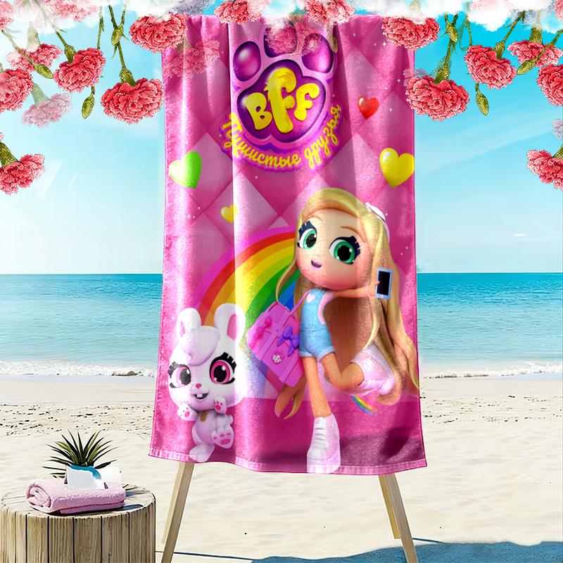 BFF Cartoon Print Beach Towel, Large Soft Quick Dry Towel for Beach Camping Swimming