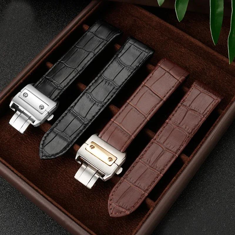 Натуральная кожаный ремешок для часов Cartier Sandoz Santos 100 Водонепроницаемый Мужской Женский Santos Клеевая головка Детали Ремешки для часов 20 мм 23 мм