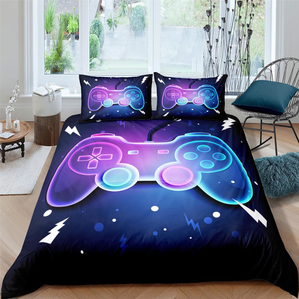 Gamer Duvet Cover Set 3D Print Boys Playroom Black Button With Controller King Queen Size For Boys Teens Polyester Bedding Set