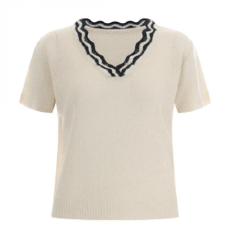 Shop Women Lace V Neck Daily Cooling ShorT sleeVe KniT T shirT iVory Bom Wkn