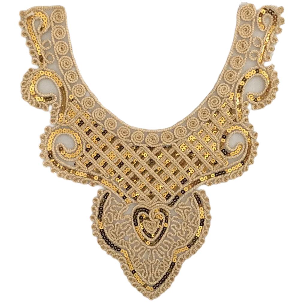 Elegant Embroidered Lace Collar Neckline Appliques Trim with Sequins Ethnic Style Sew On Patches for Fashionable Women