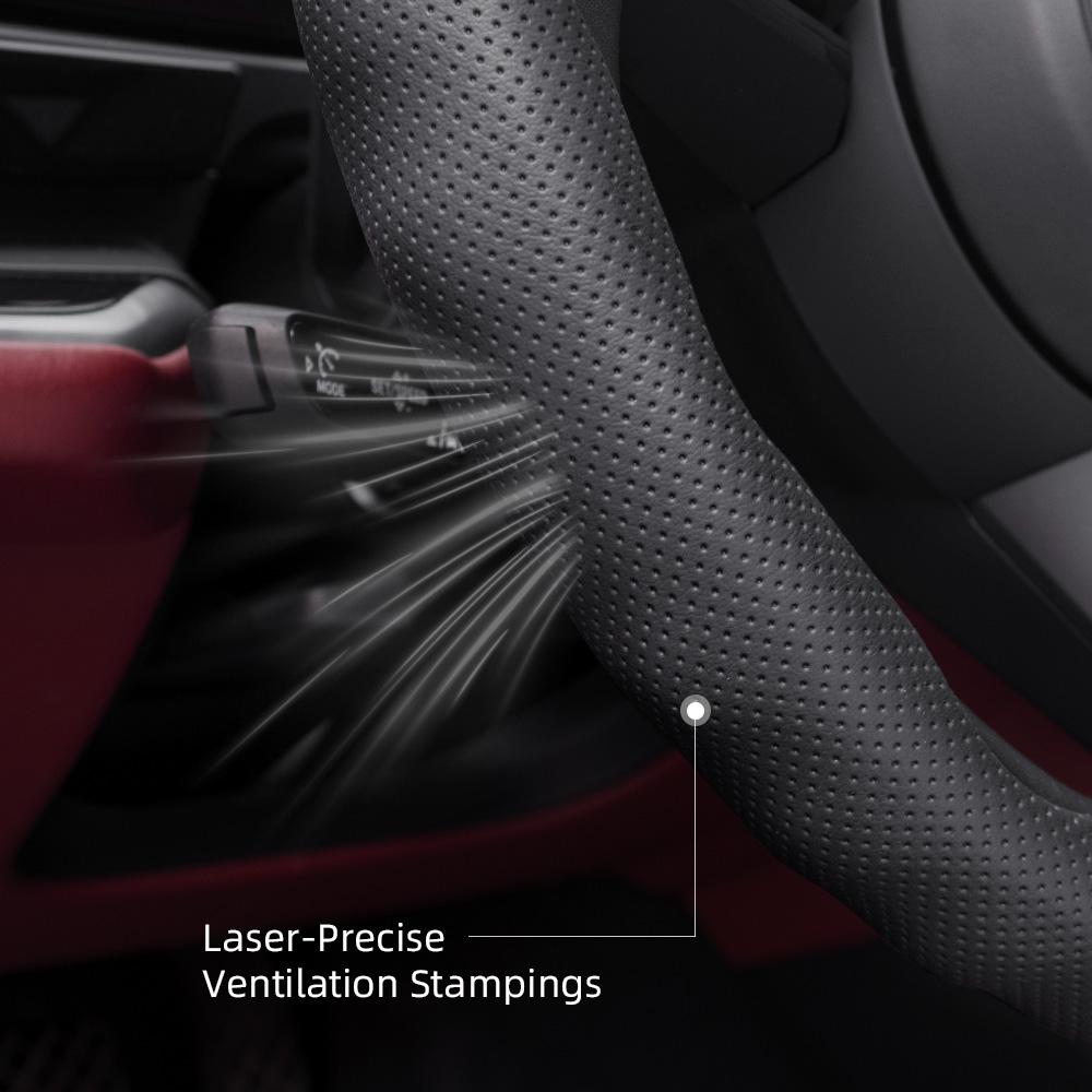 bpzsw1 Steering Wheel Cover Suitable for Ram, Wave-Shaped Sport Design, Breathable Leather, Segmented, Non-Slip, Sweat-Absorbent, for Pickup Promaster
