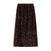 Women Skirt Solid Color Shiny Sequin Decoration Midi Skirt Elastic High Waist Back Slit Design Skirt Beach Weddings Skirt