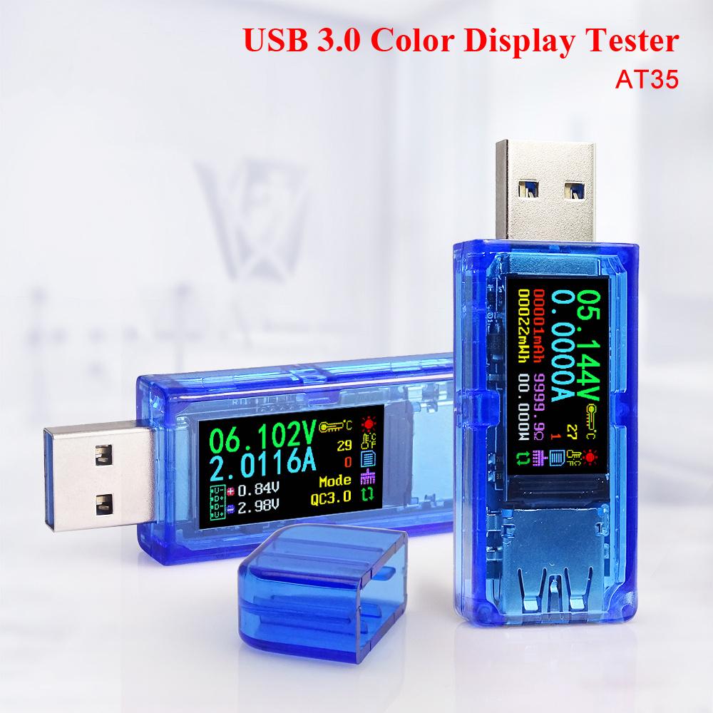 AT35 USB Tester Voltage Current Multimeter Charger Power Bank Capacity Tester AT34 Tester Voltmeter Ammeter USB Charger Tester
