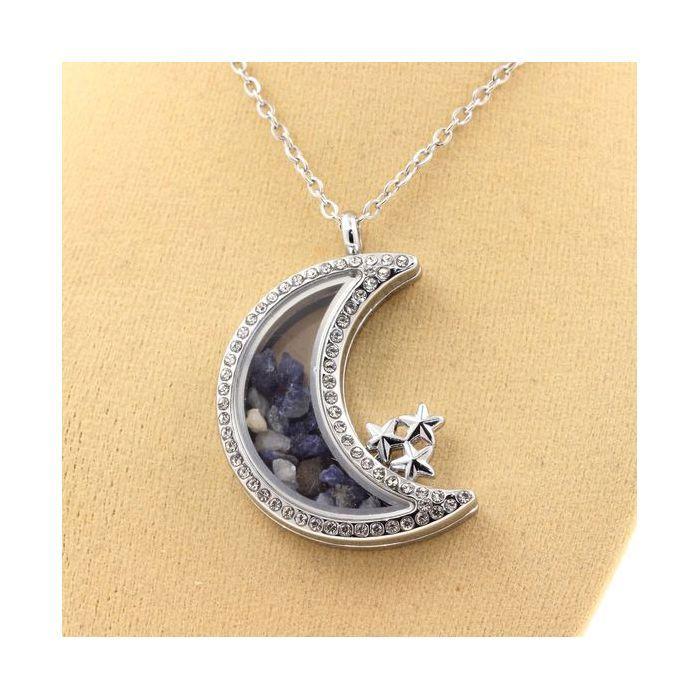 Pierres et Minéraux. Collier Benitoite brut. Modèle Lune.